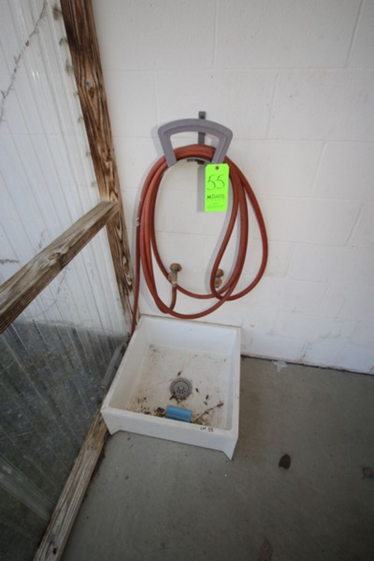 Wall Mounted Hose Holster with Floor Tub, Floor Tub Internal Dims.: Aprox. 22" L x 22" W x 9"