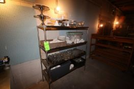 S/S Shelf with Assorted Glassware, Plates, Displays, & Other Misc. (Located in Adamstown, PA--New