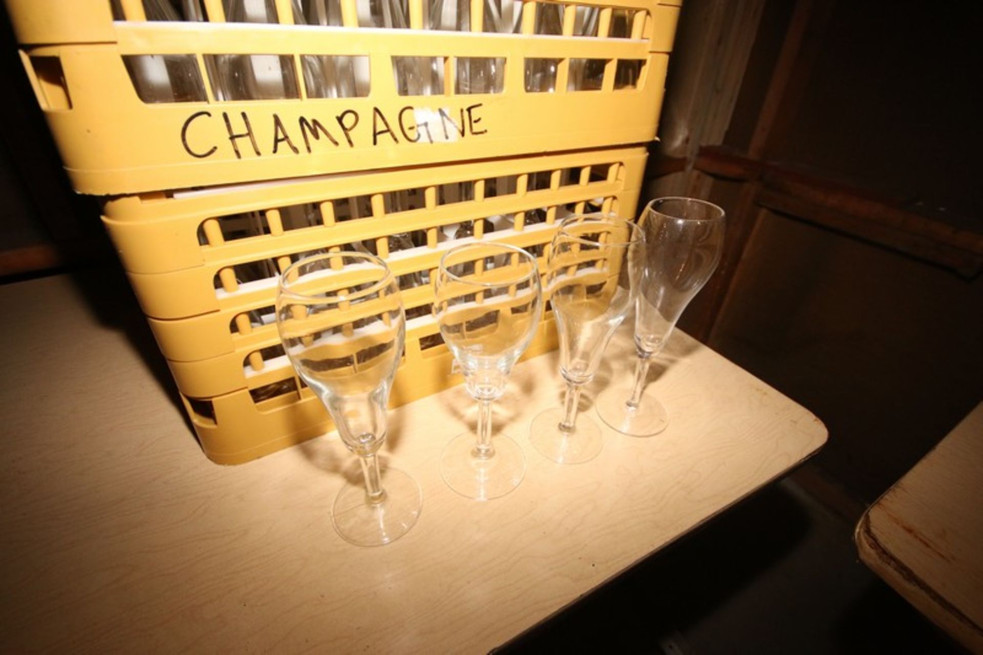 3-Racks of Glass Champagn Glasses, Overall Depth of Glass: Aprox. 4-1/2" & 5", (2) Assorted