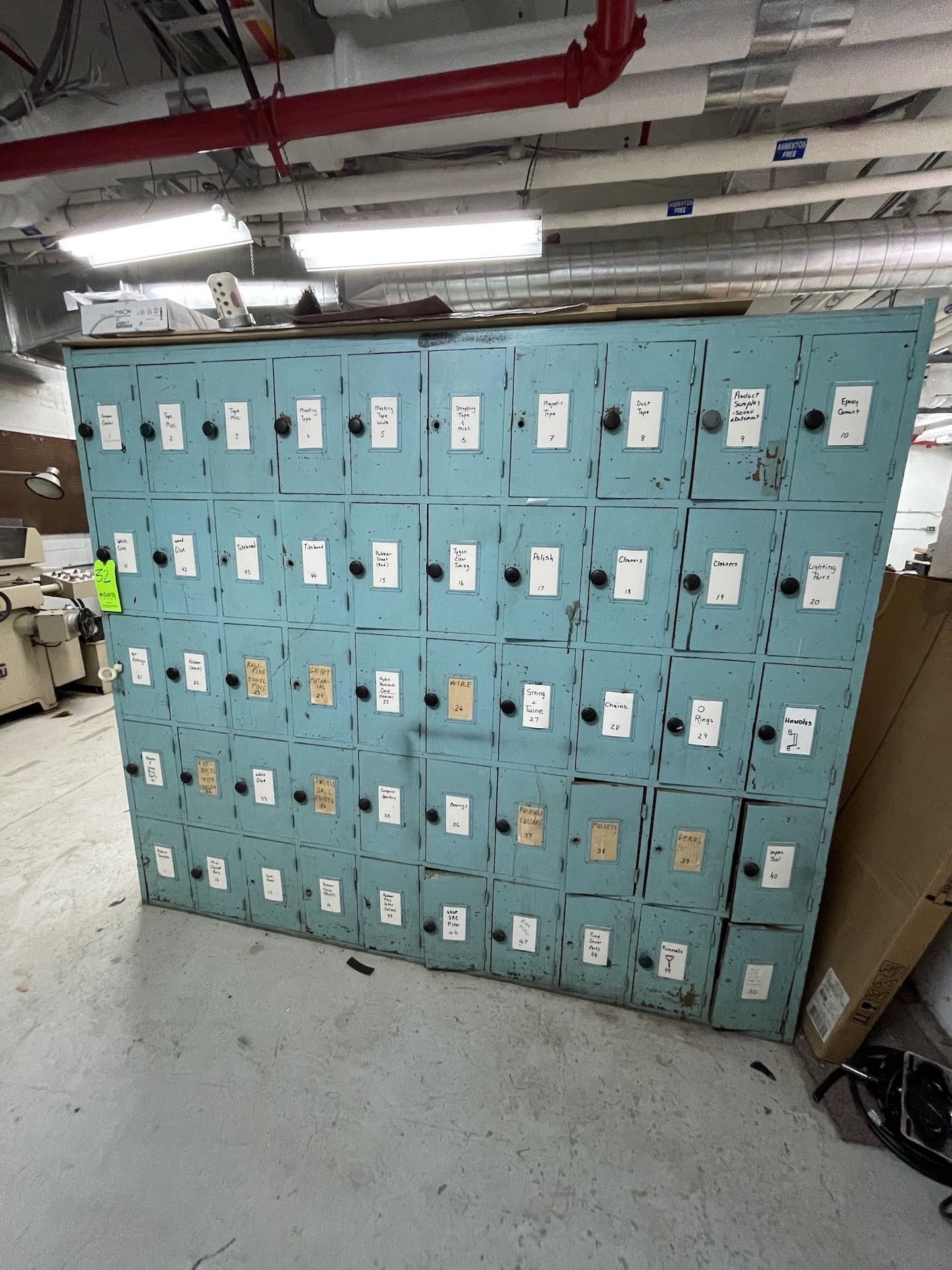 MACHINE & WOOD SHOP 50-COMPARTMENT STORAGE CABINET, DOORS OF CABINET MADE OF OAK, INCLUDES - Image 2 of 31