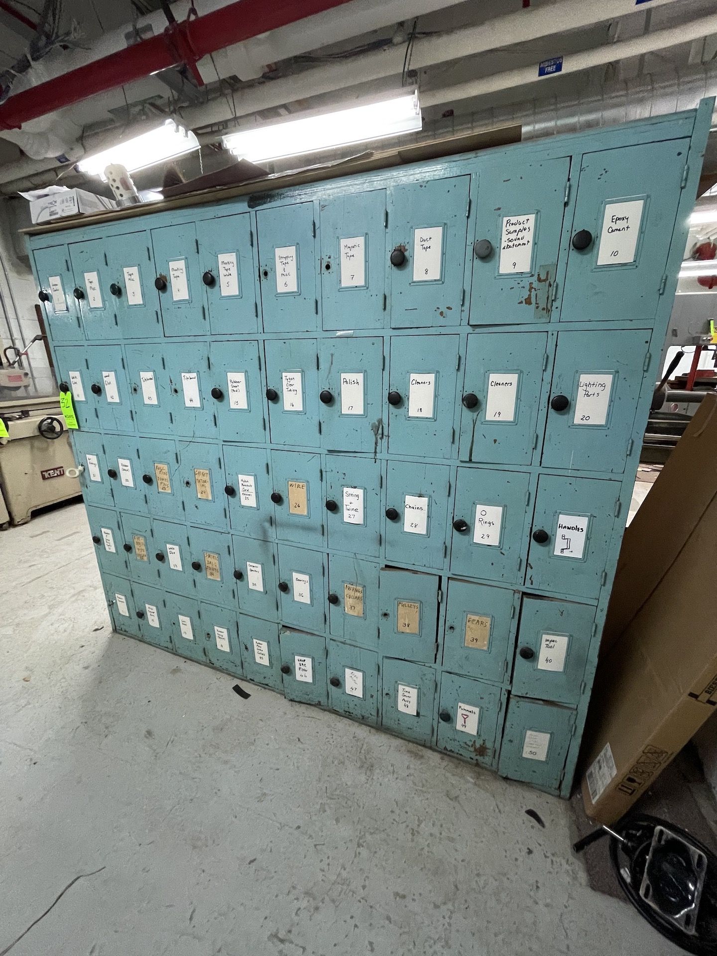 MACHINE & WOOD SHOP 50-COMPARTMENT STORAGE CABINET, DOORS OF CABINET MADE OF OAK, INCLUDES - Image 3 of 31