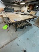 WOODSHOP COUNTERTOP WORK TABLE WITH MOUNTS ATTACHED, APPX DIMENSIONS OF TABLE 73''L x 25''W x 37''