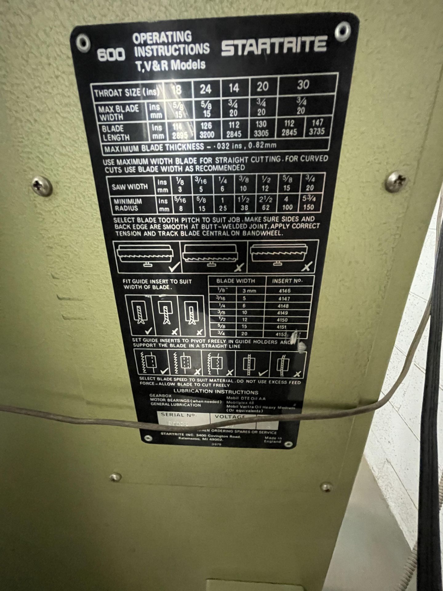 STARTRITE VERTICAL BANDSAW, MODEL 30RWS, S/N 90032, WITH STARTRITE WELDING UNITE BSO.25, S/N - Image 17 of 19