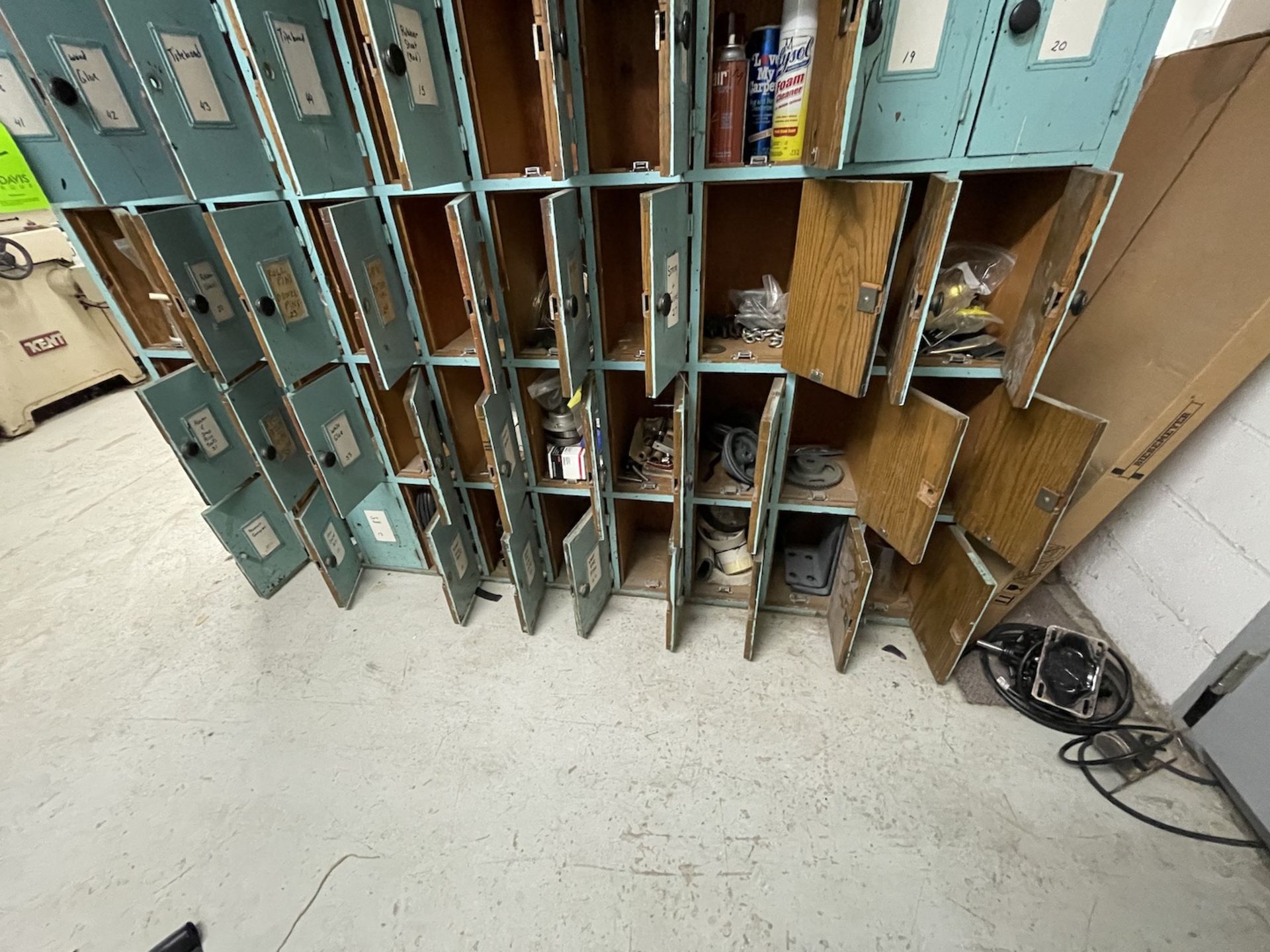 MACHINE & WOOD SHOP 50-COMPARTMENT STORAGE CABINET, DOORS OF CABINET MADE OF OAK, INCLUDES - Image 28 of 31