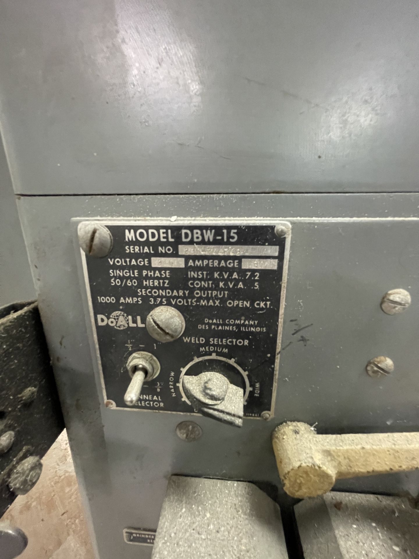 DOALL CONTOUR MACHINE/SAW, MODEL 3613-0, S/N 278-74533, INCLUDES DOALL WELDER, MODEL DBW-15, S/N - Image 11 of 13