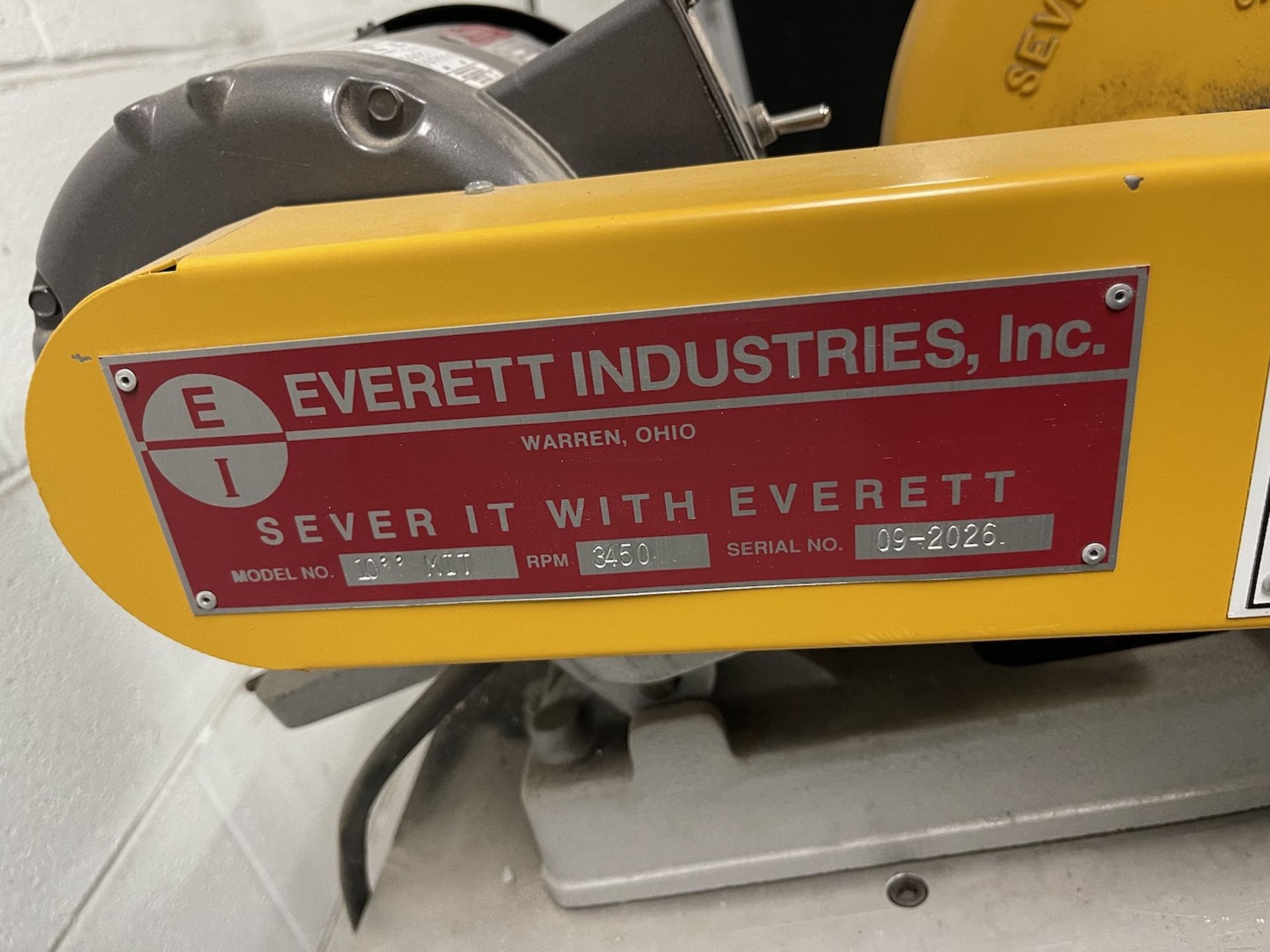 EVERETT 10'' METAL CUTTER, S/N 09-2026, 3 HP MOTOR, 3450 RPM, 208-230/460 V (Non-Negotiable Rigging, - Image 2 of 6