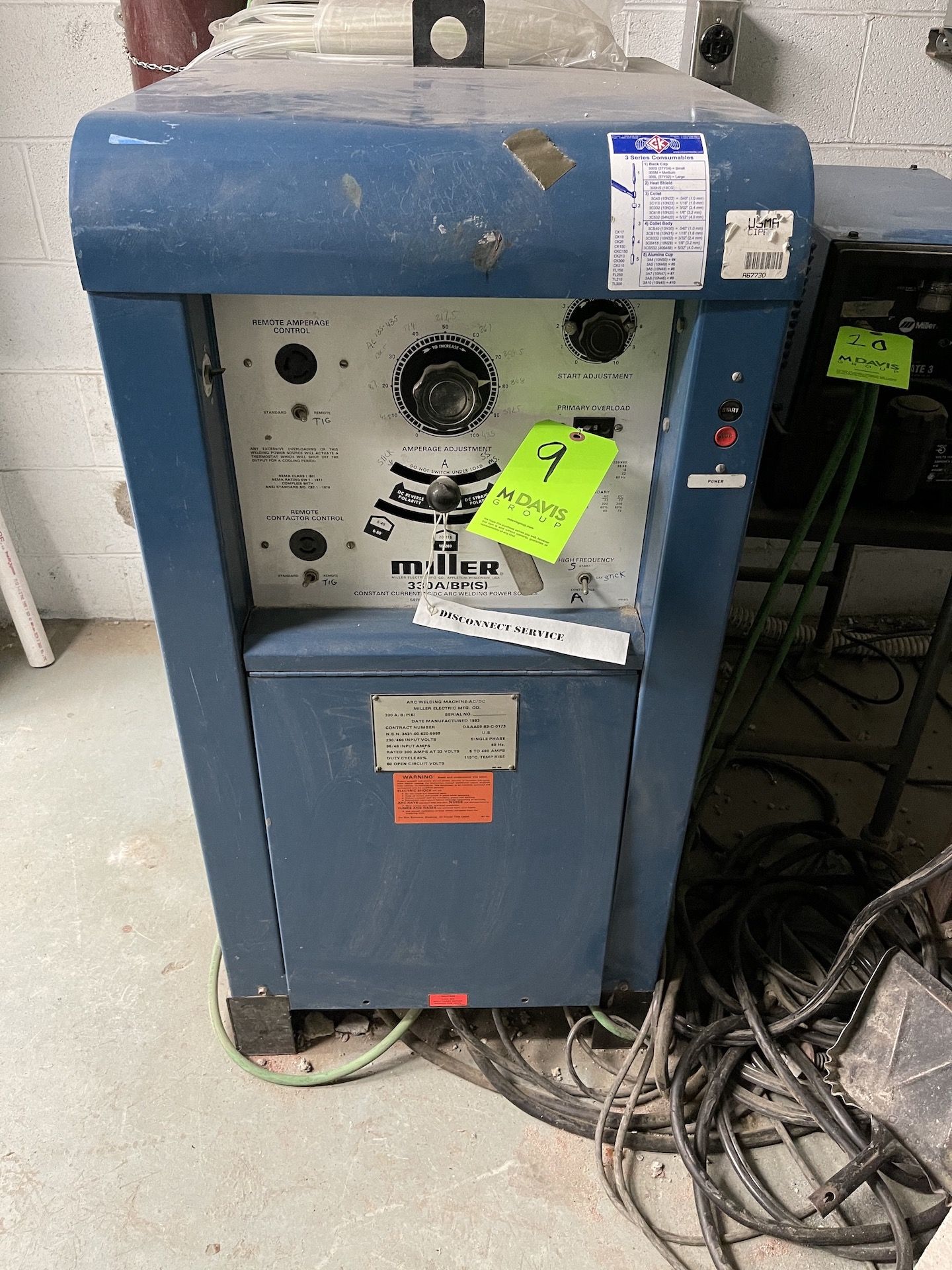 MILLER ARC WELDER, MODEL A/B/P(S), S/N JD664328, (Non-Negotiable Rigging, Packaging and Loading Fee: