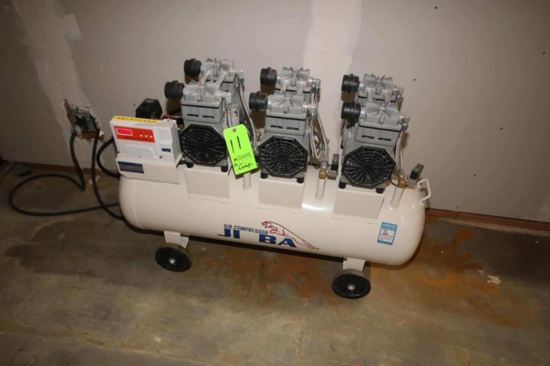 JI VA Air Compressor, with (3) Top Mounted Heads, with Horizontal Receiver, Mounted on Wheels (