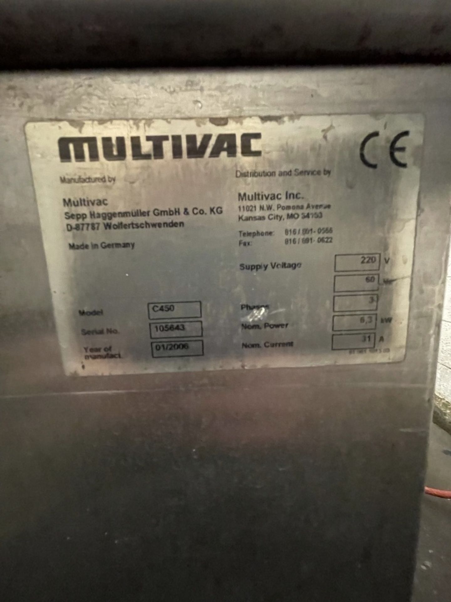MULTIVAC CHAMBER SEALER, MODEL C450,S/N 105643, CHAMBER APPROX. 26" X 22", ONBOARD VACUUM PUMP, - Image 19 of 23