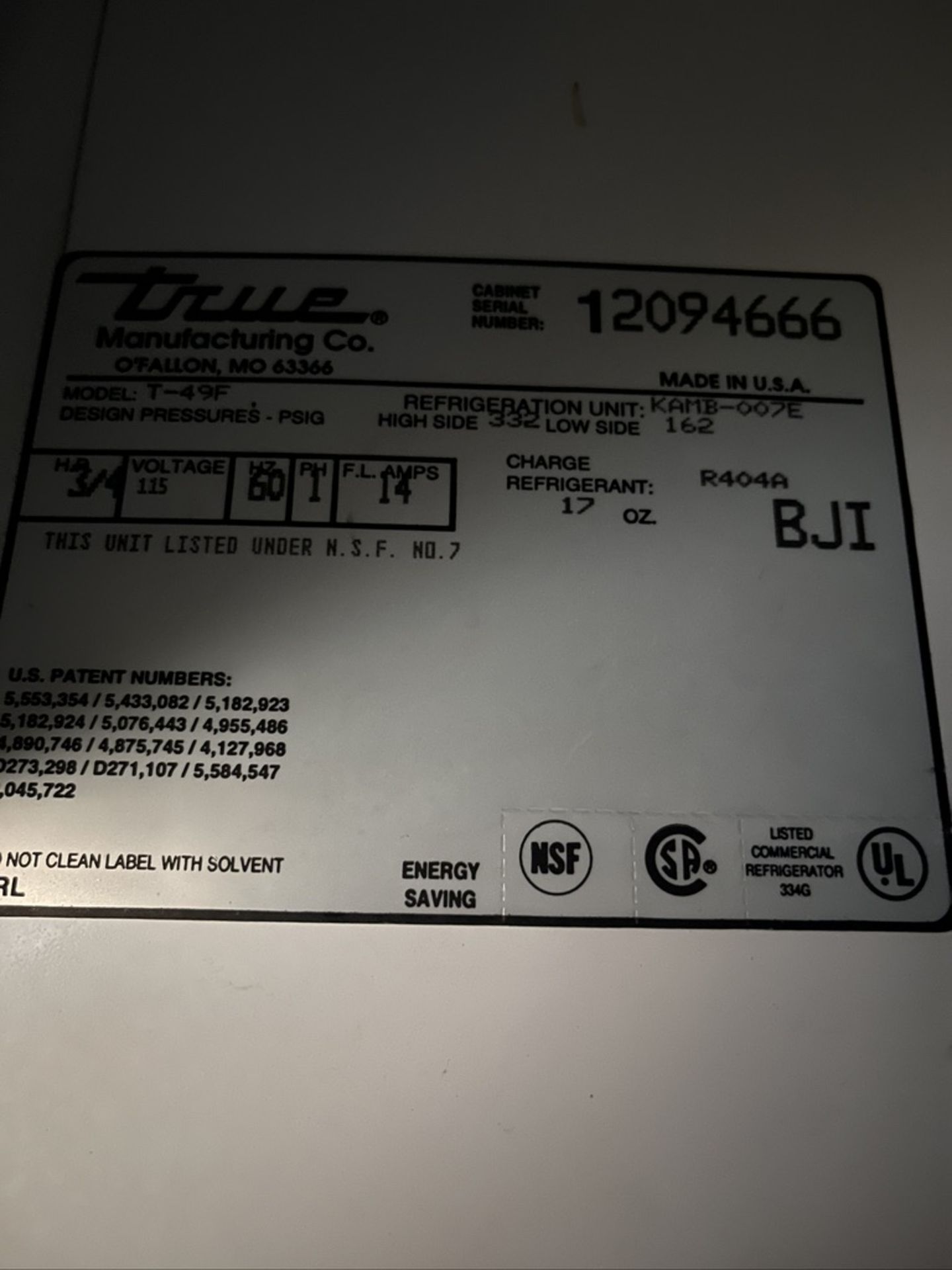 TRUE MANUFACTURING 2-DOORS/S FREEZER, MODEL T-49F, S/N 12094666, 115 V, 1 PHASE(INV#80362)(Located @ - Image 2 of 3