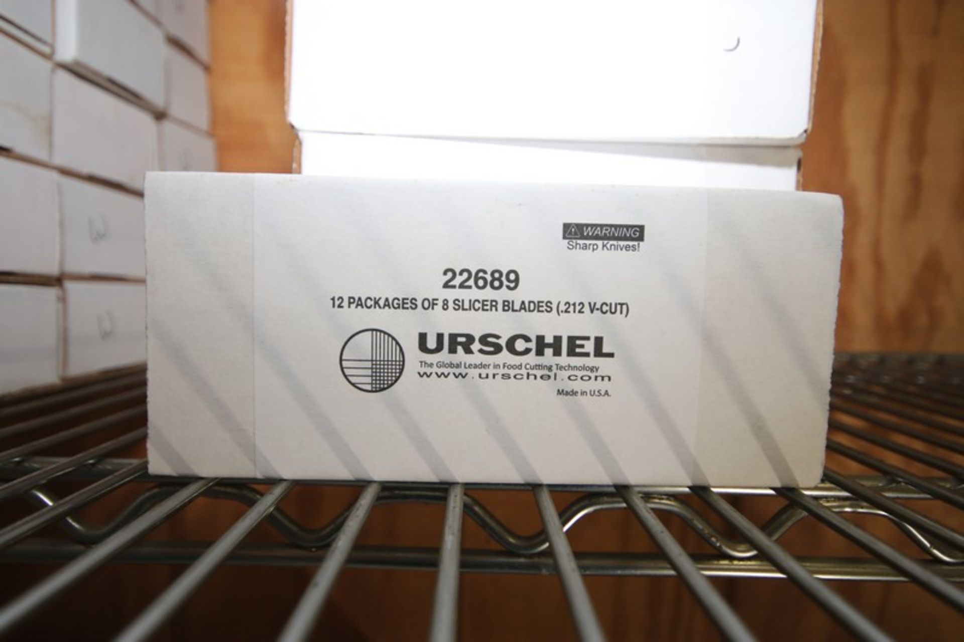 (19) BOXES OF URSCHEL SLICER BLADES,EACH BOX (12) PACKAGES OF (8) SLICER BLADES (.212 V CUT) (INV#