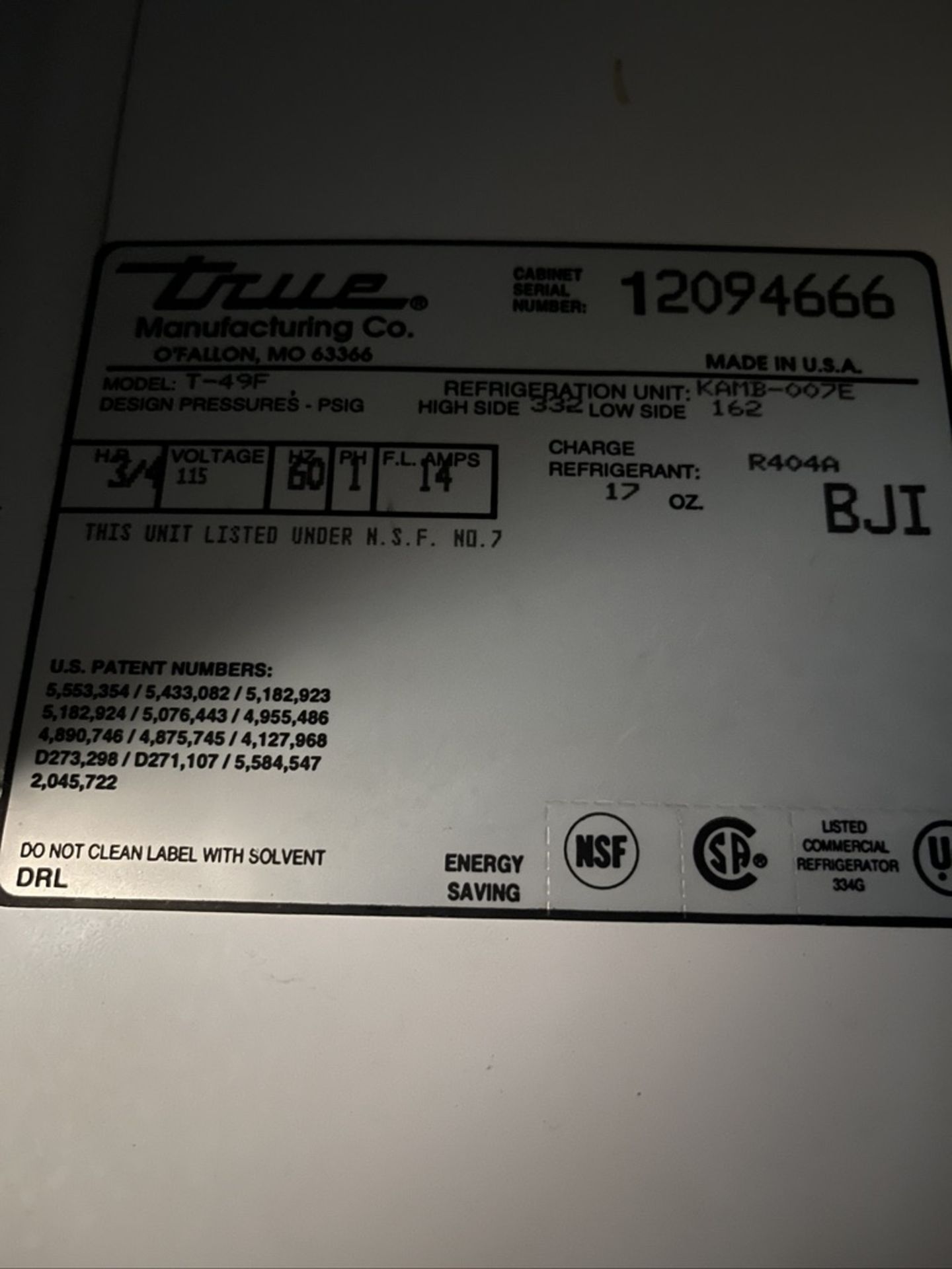 TRUE MANUFACTURING 2-DOORS/S FREEZER, MODEL T-49F, S/N 12094666, 115 V, 1 PHASE(INV#80362)(Located @ - Image 3 of 3