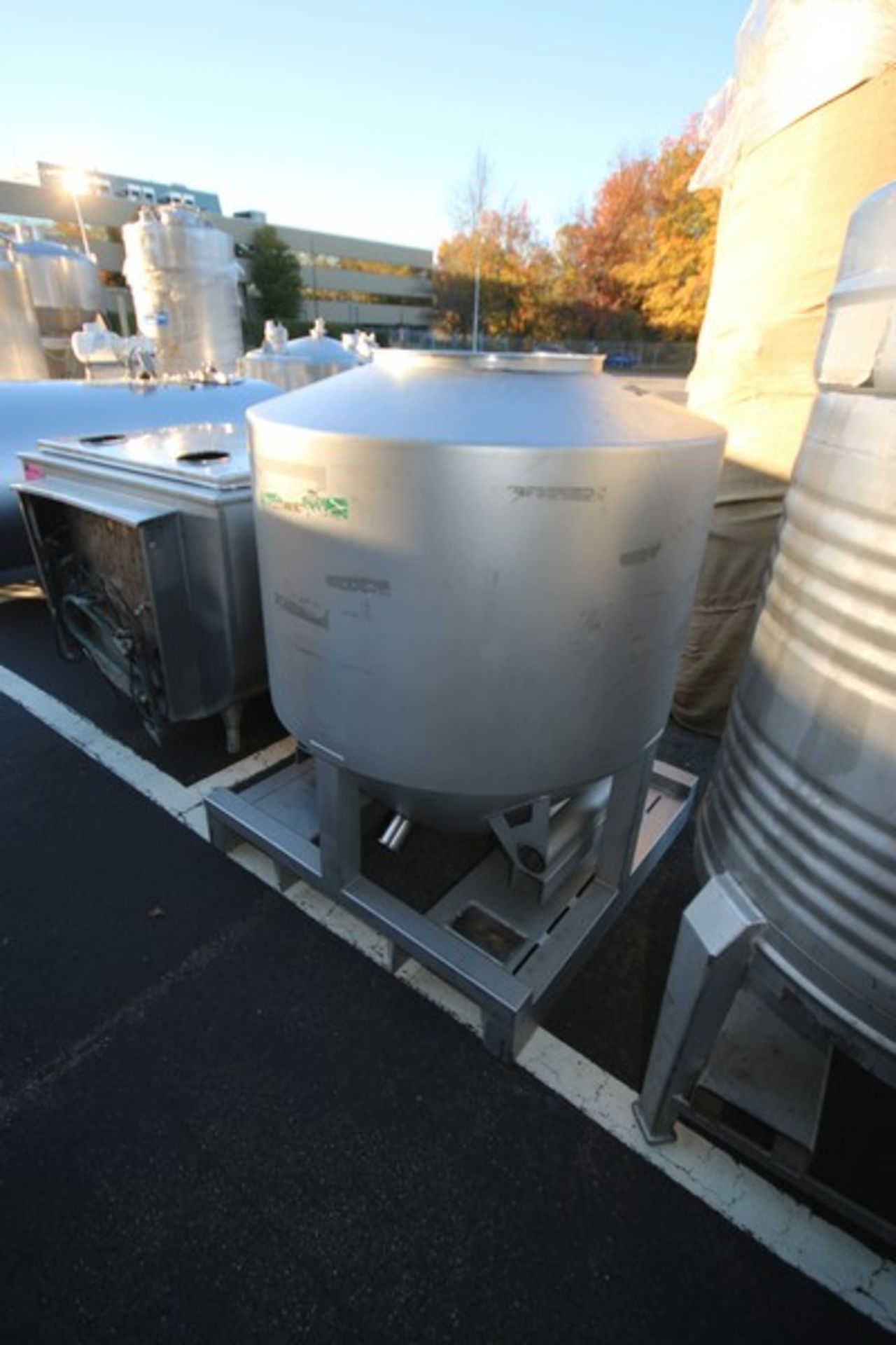 S/S Aprox. 225 Gal. Single Wall Tank,Mounted on S/S Frame with Fork Pockets, Internal Tank Dims.:
