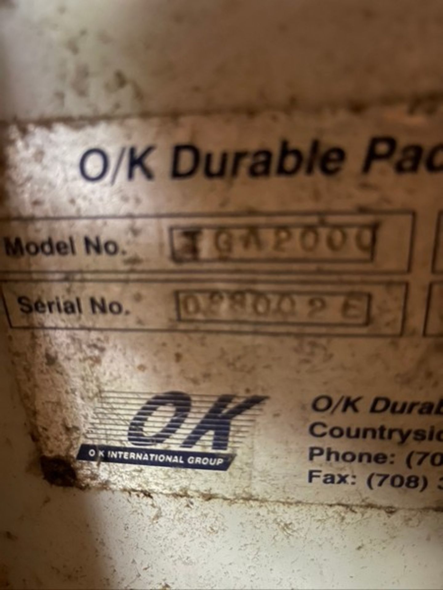 O/K DURABLE PACKAGING SYSTEMSCASE ERECTOR, MODEL TGA2000, S/N 0880026 WITH BOTTOM TAPE SEALER AND - Image 15 of 15