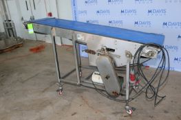 S/S Incline Conveyor, Aprox. 88" L Belt x 21-3/4W Belt, with Reliance 3/4 hp Motor, Mounted on S/S