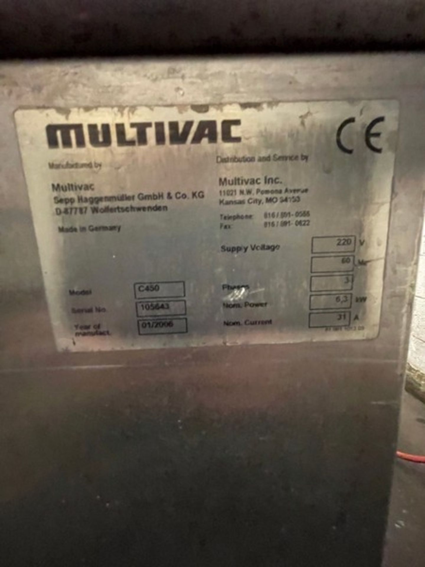 MULTIVAC CHAMBER SEALER, MODEL C450,S/N 105643, CHAMBER APPROX. 26" X 22", ONBOARD VACUUM PUMP, - Image 20 of 23
