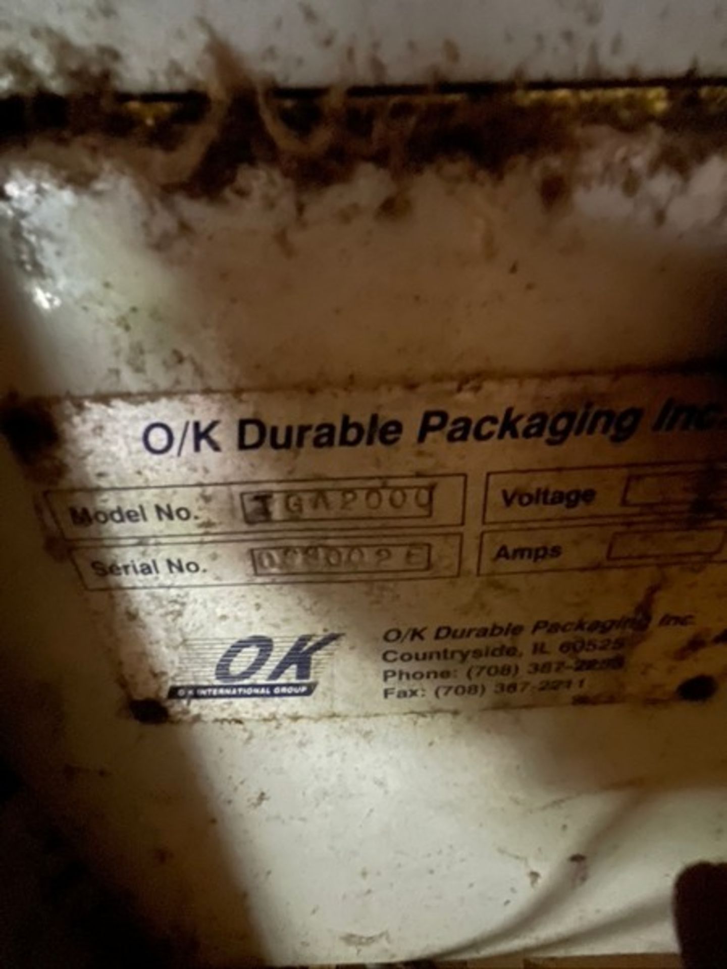 O/K DURABLE PACKAGING SYSTEMSCASE ERECTOR, MODEL TGA2000, S/N 0880026 WITH BOTTOM TAPE SEALER AND - Image 14 of 15