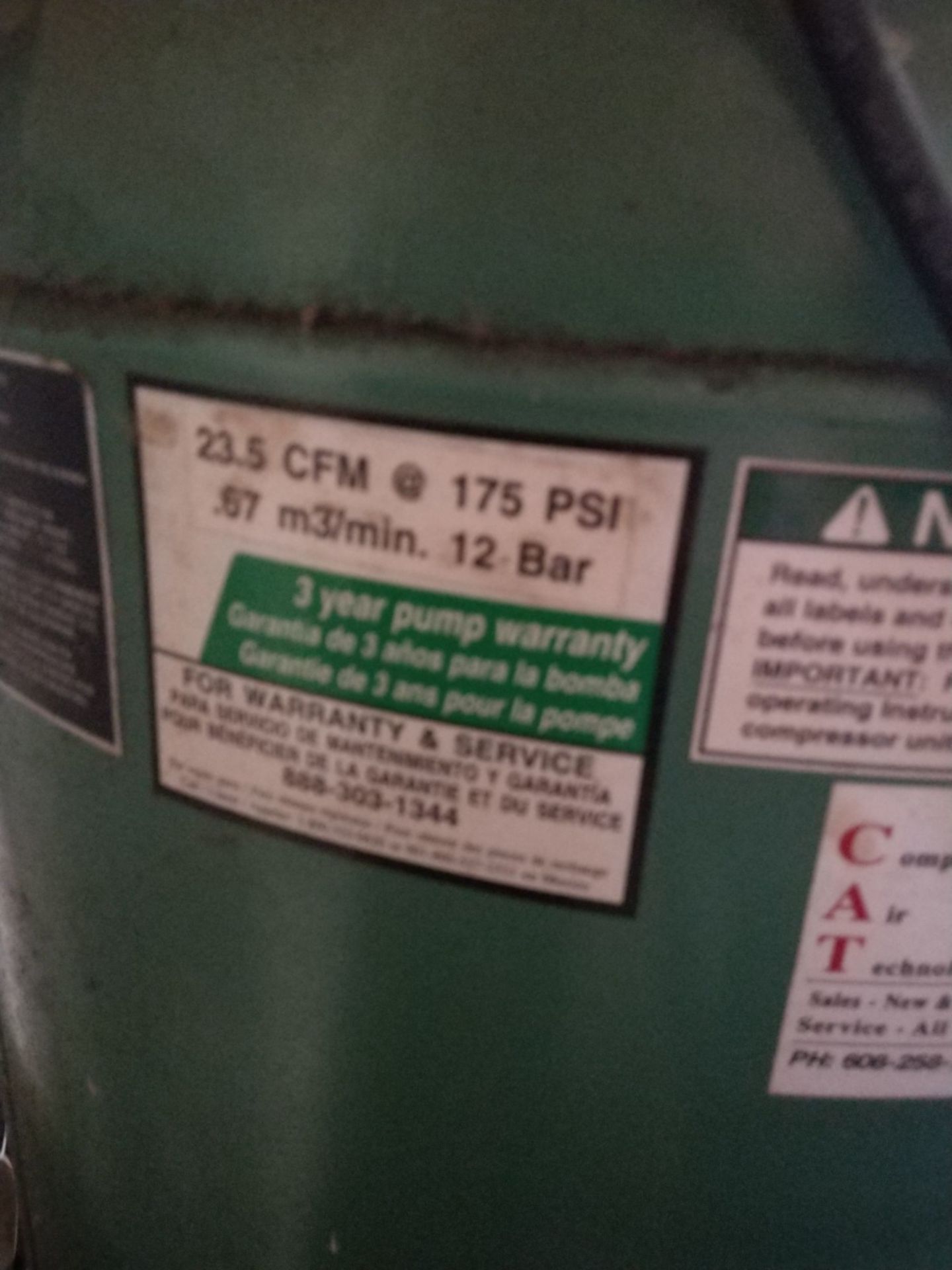 AIR COMPRESSOR, 23.5 CFM @175 PSI (LOCATED IN MADISON, WI)(RIG FEE: $200) - Image 2 of 2