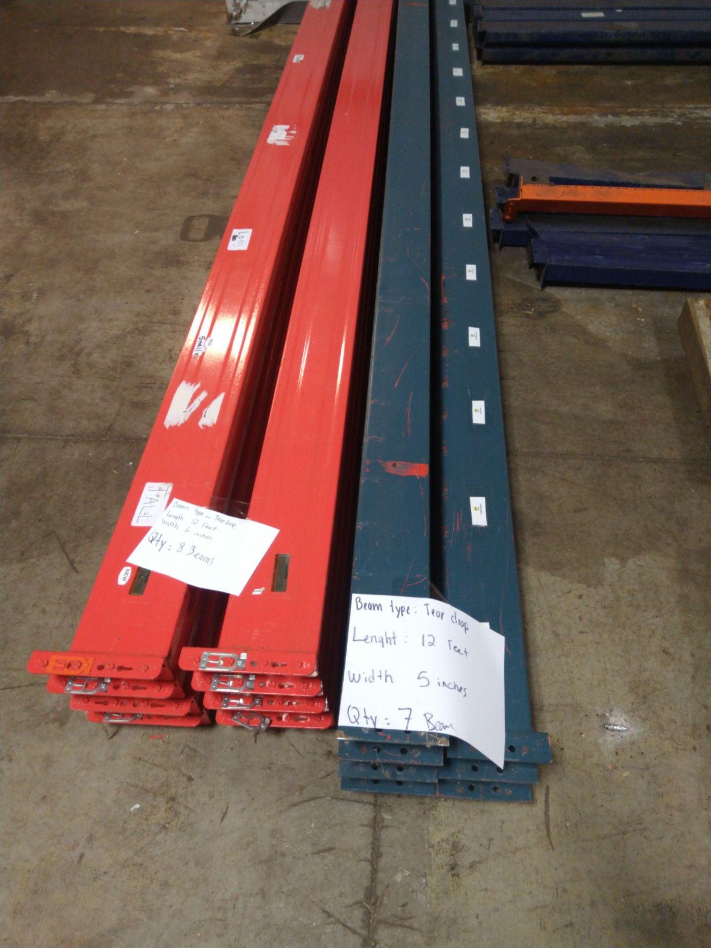 PALLET RACKING, APPROX. (8) TEARDROP BEAMS WITH APPROX. 5” W X 8’ L, APPROX. (8) TEARDROP BEAMS - Image 4 of 9