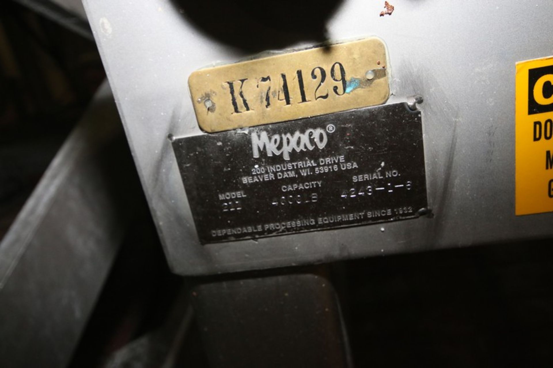 Mepaco 4,000 lbs. Capacity S/S Straight Section of Roller Conveyor, M/N 211, S/N 4243-1-6, Overall - Bild 3 aus 3