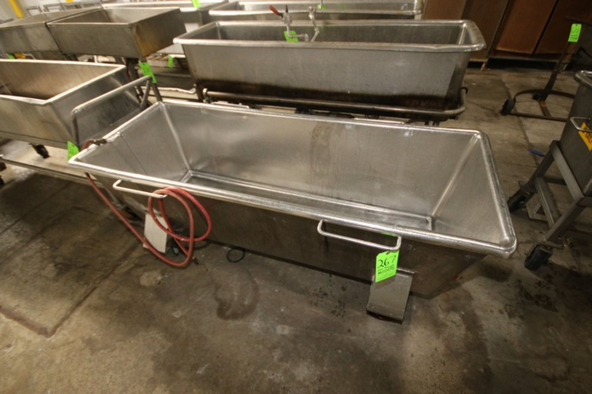 S/S Portable Trough, Internal Dims.: Aprox. 70-1/2" L x 25-1/2" W x 21" Deep, with Internal Pipe