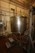 250 Gal. S/S Single Wall Vertical Tank, Internal Dims.: Aprox. 36" Tall x 48" Dia., with Cylinder