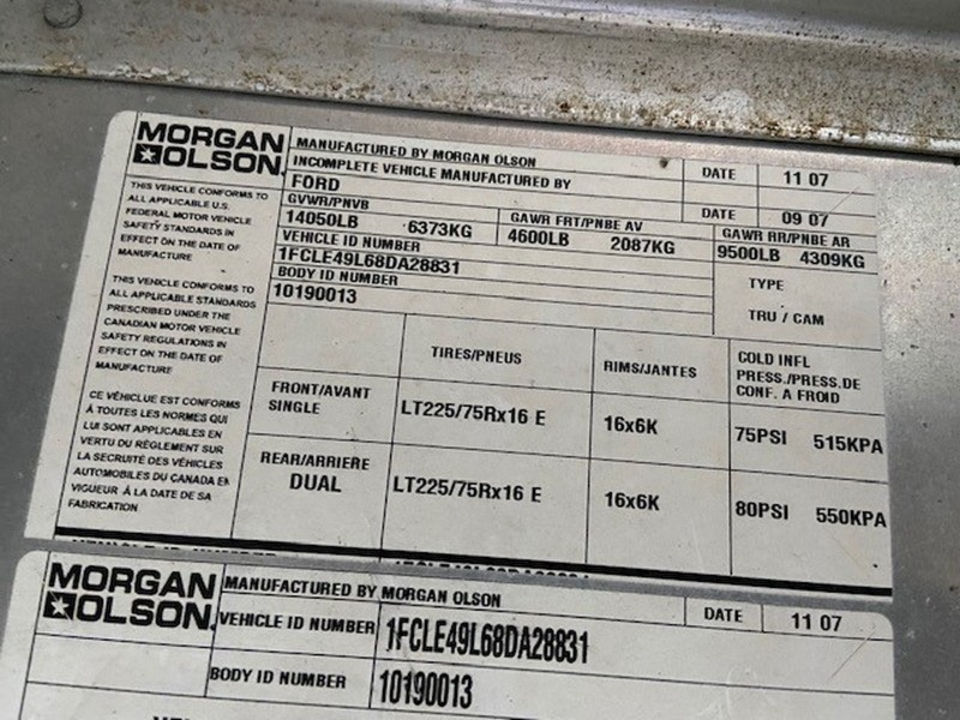 2007 Morgan Olson Ford Food Truck, Vehicle I.D. 1FCLE49L68DA28831, Body I.D. 10190013, Wheel - Image 24 of 29