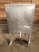 24" square x 29" high stainless steel tank,  1 1/2" drain, casters (Located Fort Worth, TX)(
