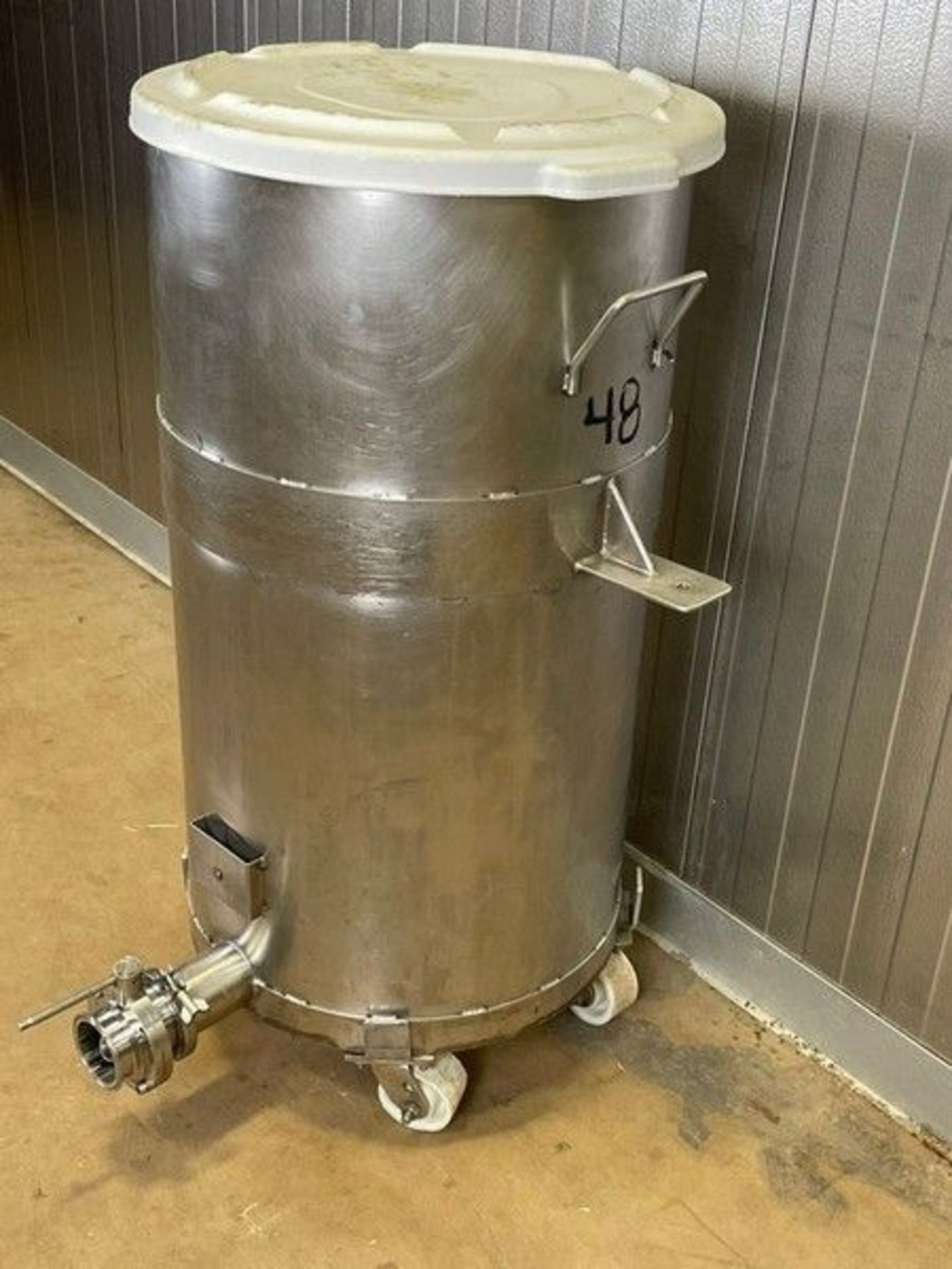 55 Gal. S/S Single Wall Portable Tank, with Aprox. 3" Sanitary Valve & Fitting, with Lid (Auction - Image 2 of 5