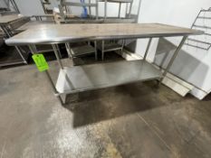 S/S TABLE WITH S/S BOTTOM SHELF, APPROX. 72" X 31" X 36" Rigging, Handling, Site Management and