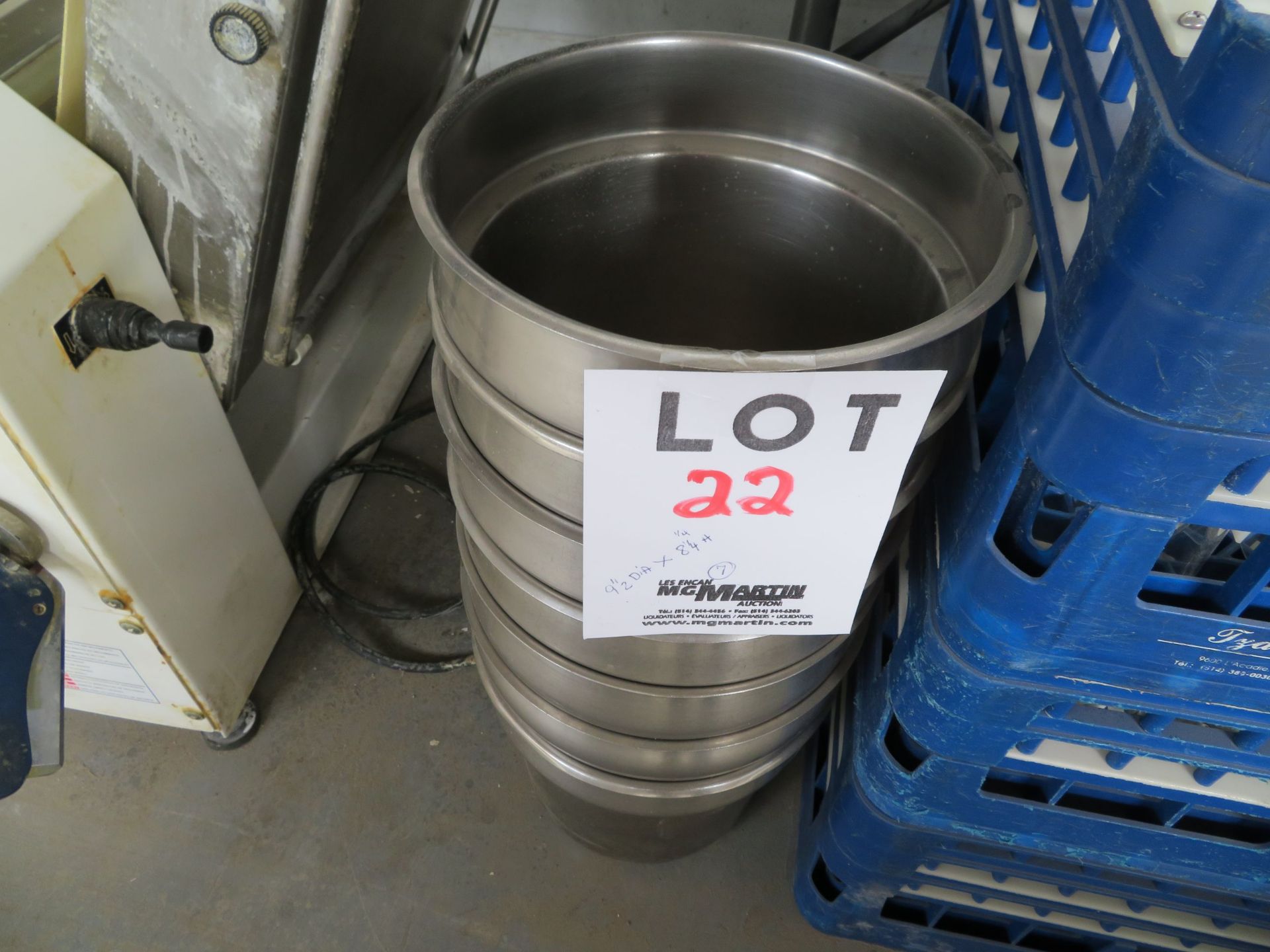 LOT including stainless steel containers 9 1/2" dia. 8 1/4" h (7)