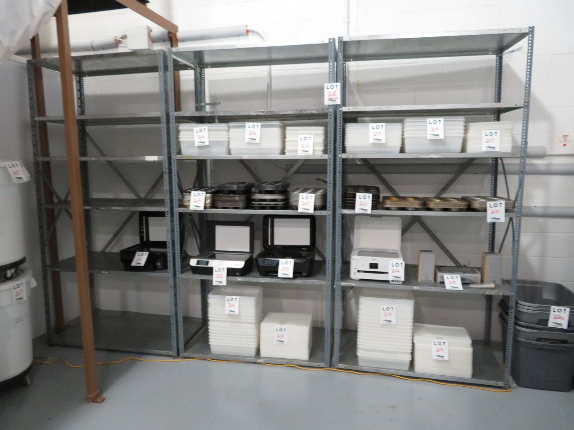 LOT including (3) sections of metal shelving 48"w x 24"d x 96"h