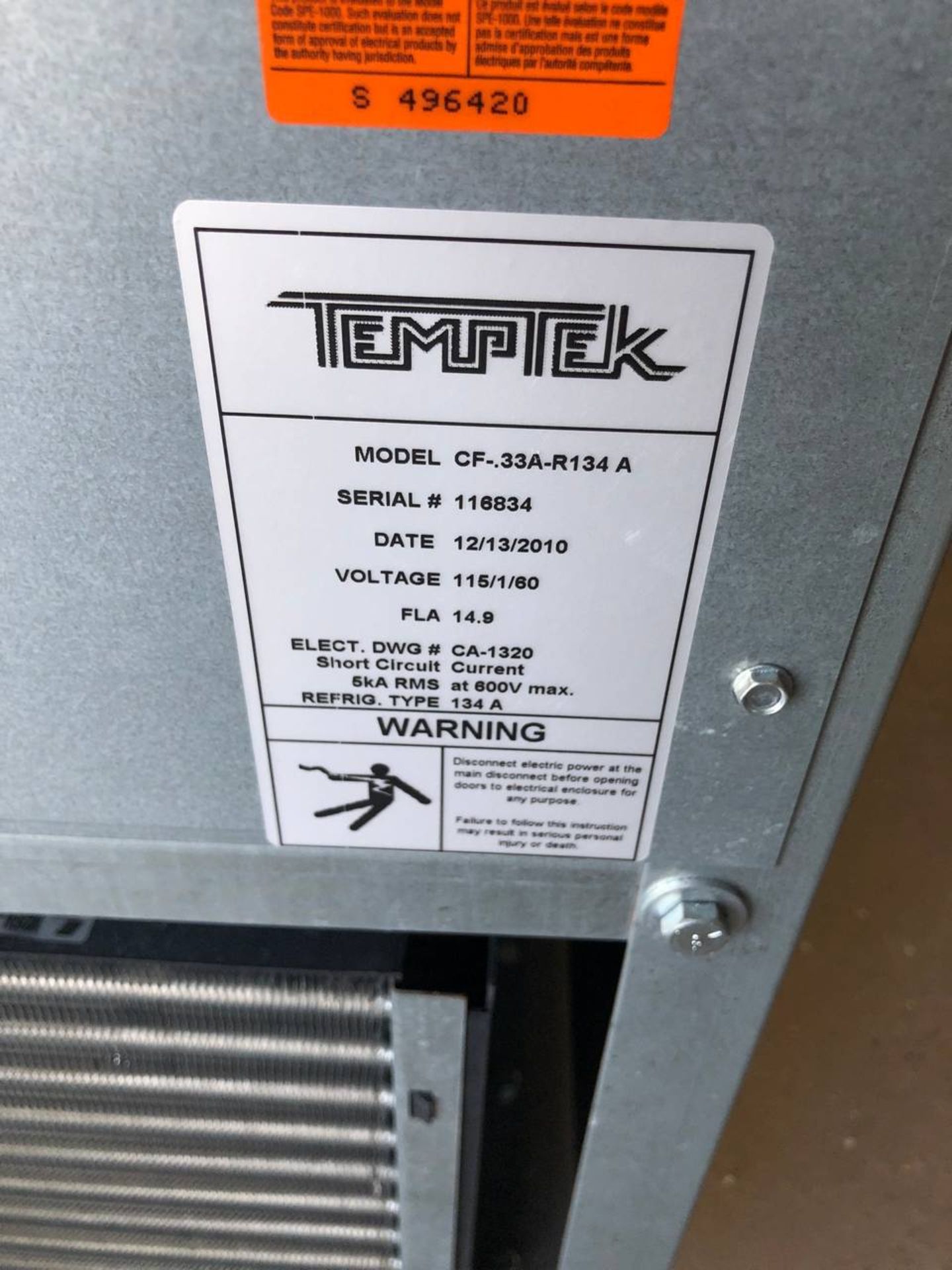 Temptek CF-.33A-R134 A Small Air-Cooled Portable Water Chiller - Image 3 of 4