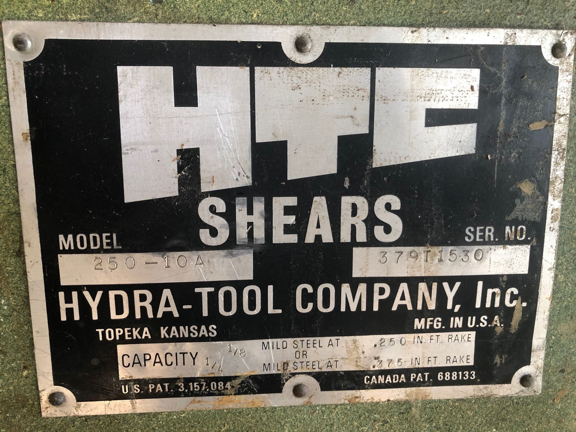 Hydra-Tool Model 250-10A 1/4" x 10' Shear, S/N 379T1530, , (1980); with Back Gauge - Image 6 of 7