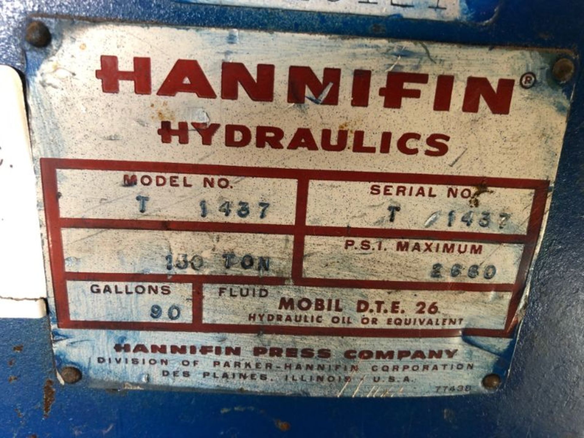 Hannifin Model T 1437 150-Ton Hydraulic Gap Frame Press, S/N T 1437; (Estimated Mid 1960s); 24" - Image 7 of 7