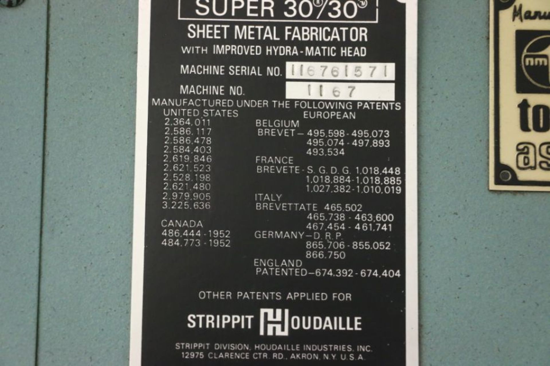 Strippit Super 30/30 Single End Punch Press, s/n 116761571 - Image 5 of 6