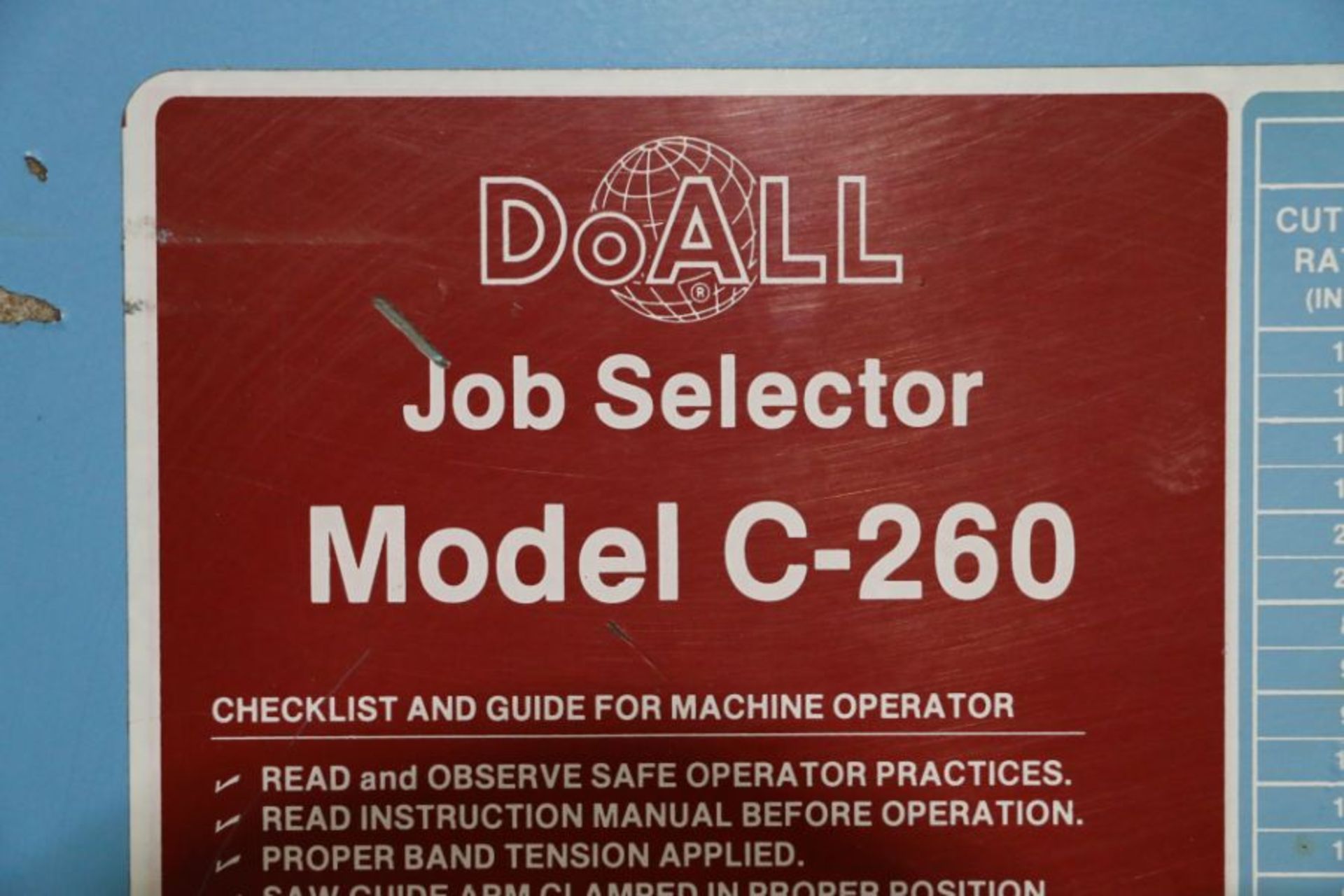 DoAll C-260 Horizontal Bandsaw, s/n 483-91167 - Image 4 of 5