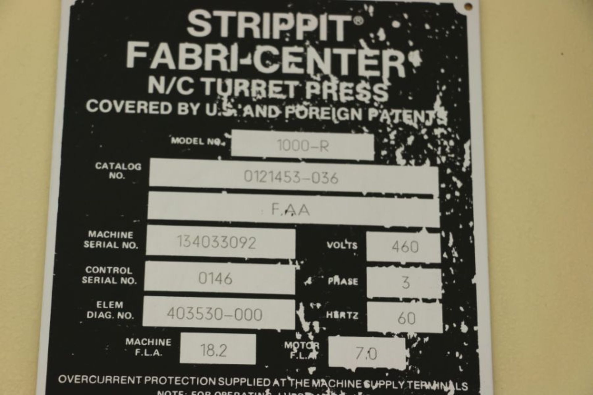 Strippit Fabri-Center 1000R CNC Turret Punch, 20 Station, s/n 134033092 - Image 8 of 8