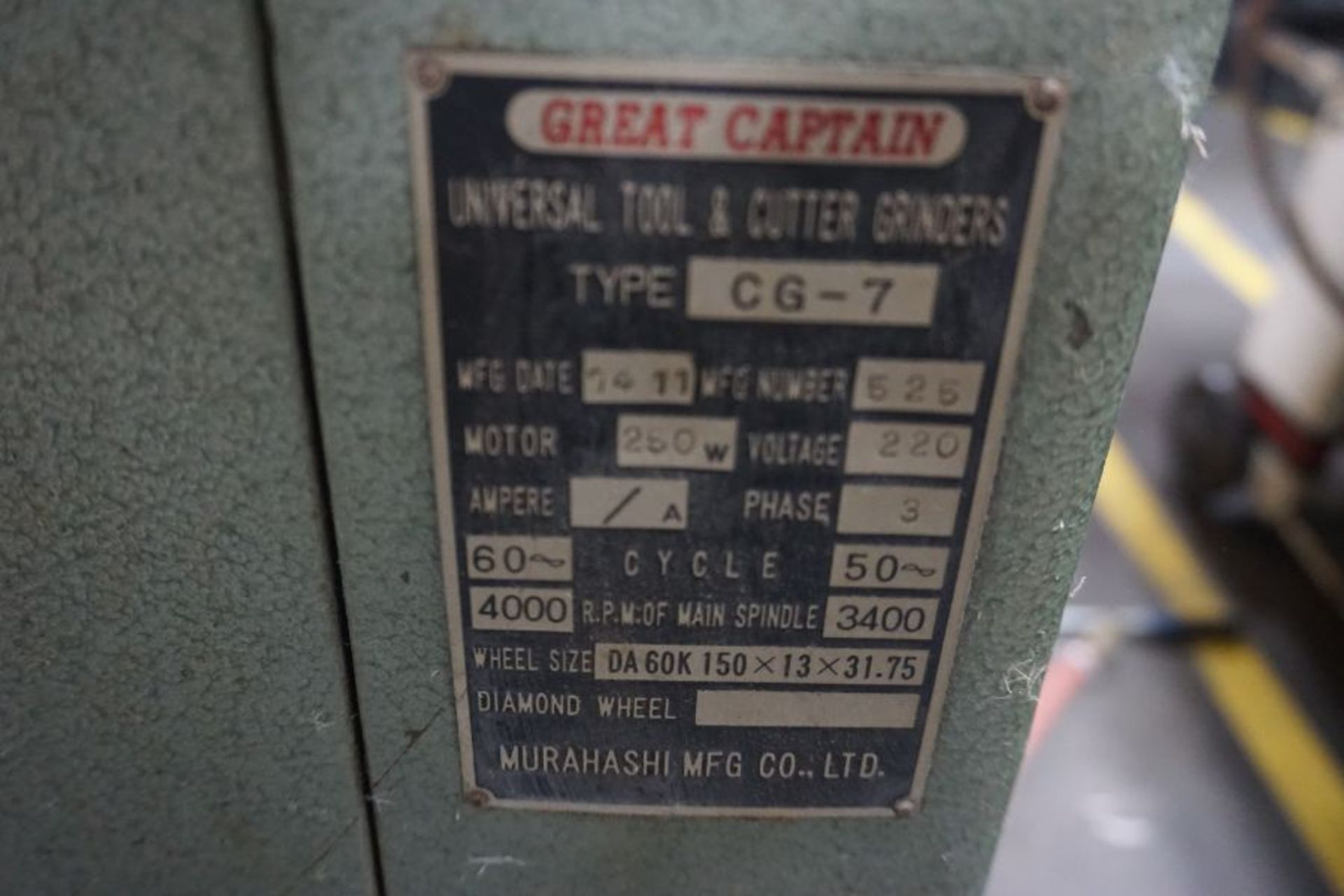 Great Captain CG-7 Tool Cutter Grinder, s/n 525 - Image 4 of 4
