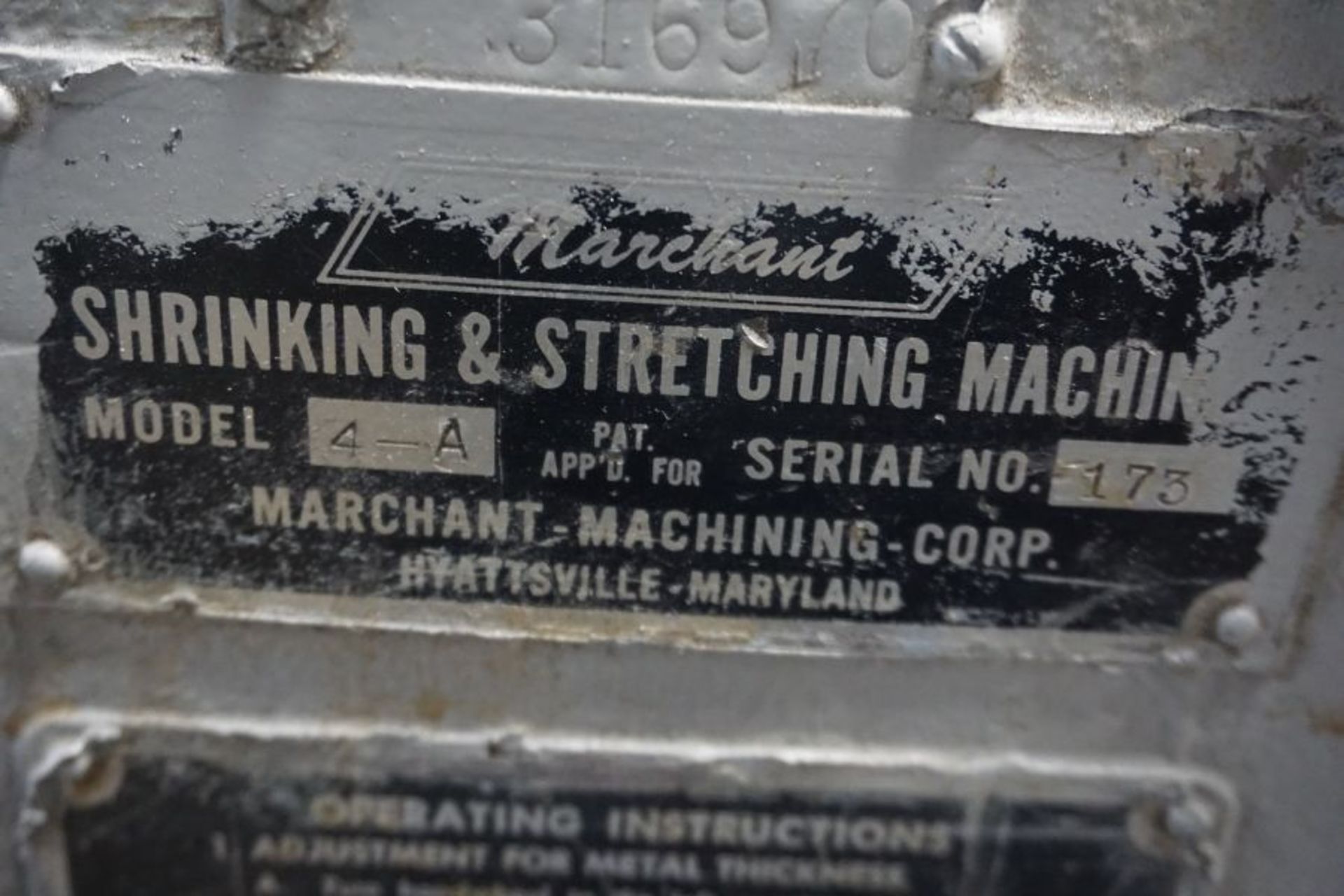 Marchant Shrinking Streaching Machine m/n 4-A s/n 173 - Image 3 of 3