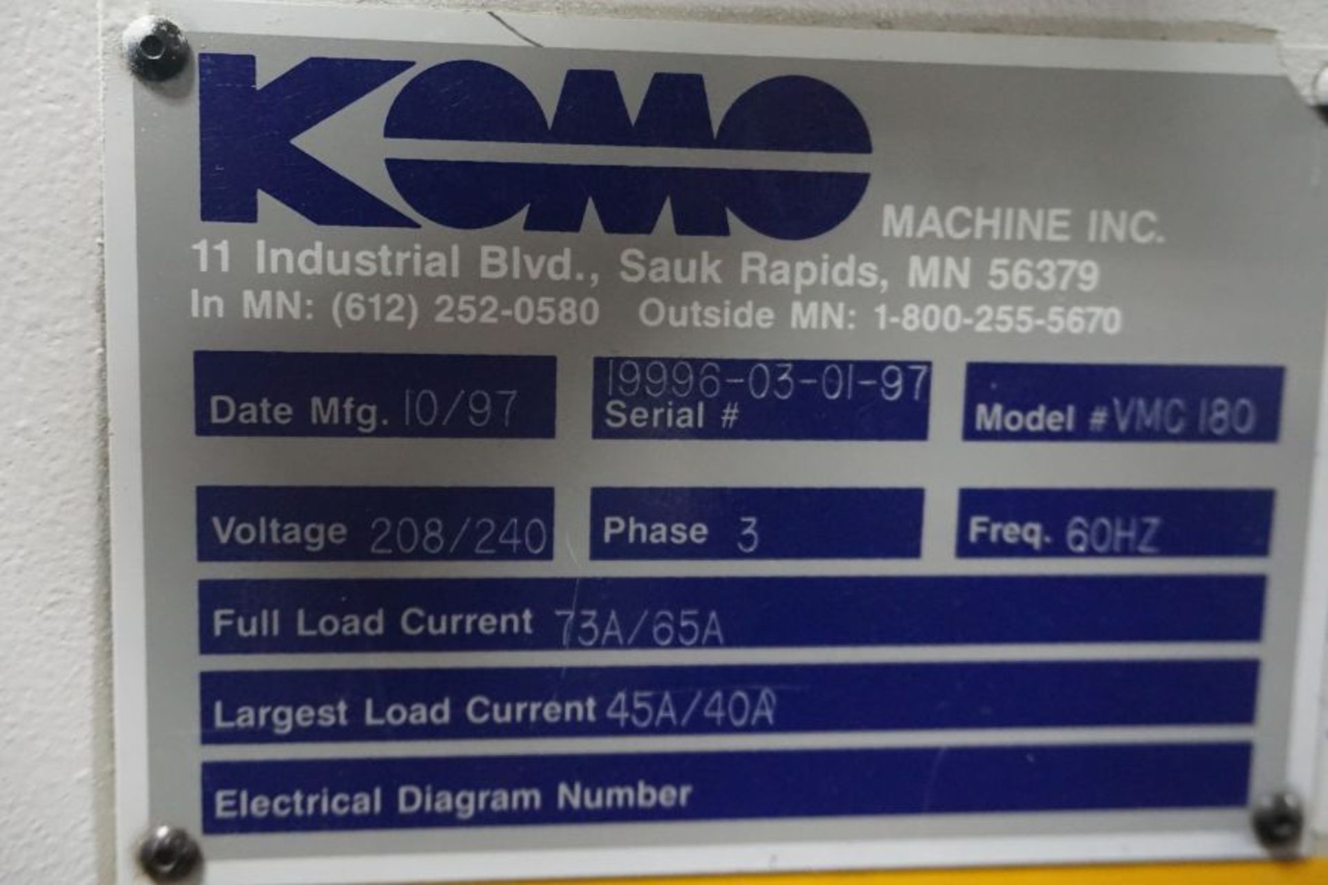 Komo VMC-180, Fanuc 16M, 180" x 24" x 22" travels, 10k RPM, CT40, 30 ATC, s/n 9996-03-01-97, New - Image 8 of 8