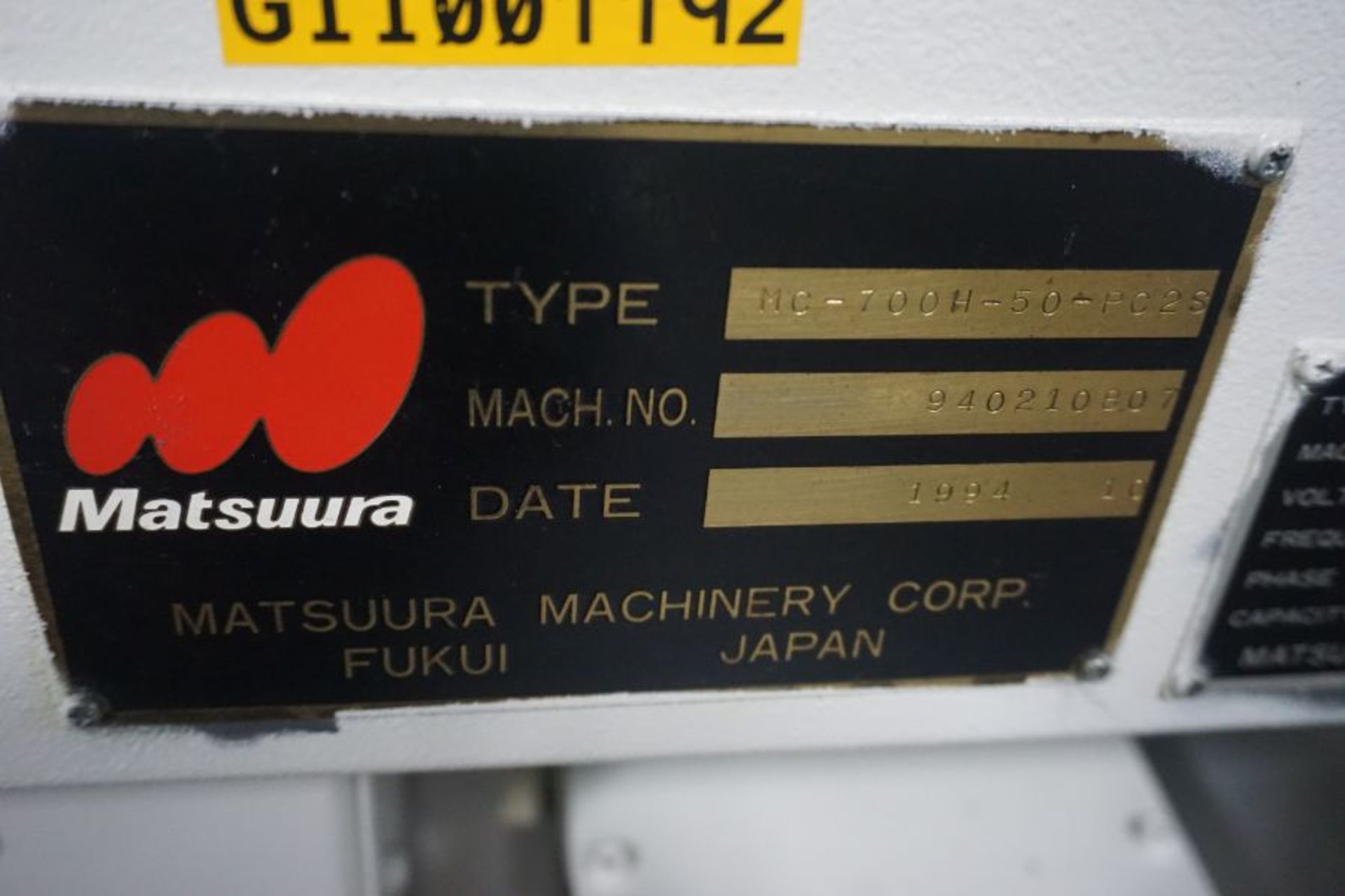 Matsuura MC 700H Fanuc 15-M Control, 29” x 23” x 24” Travels, 50 Taper, 60 ATC, 4K RPM, s/n - Image 11 of 11