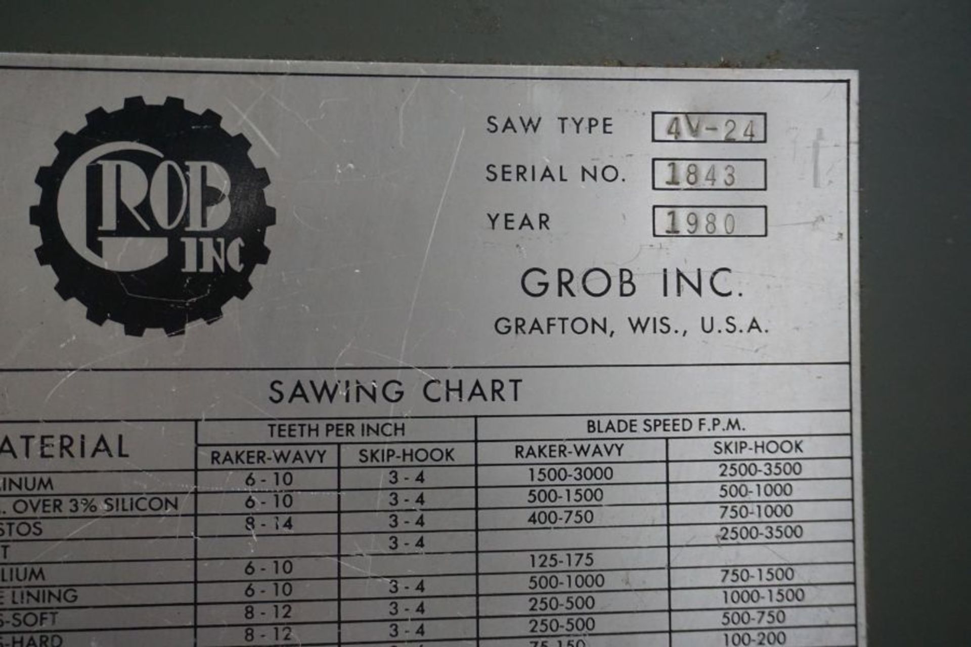 Grob 4V-24 Vertical Band Saw, s/n 1843, New 1980 - Image 5 of 5