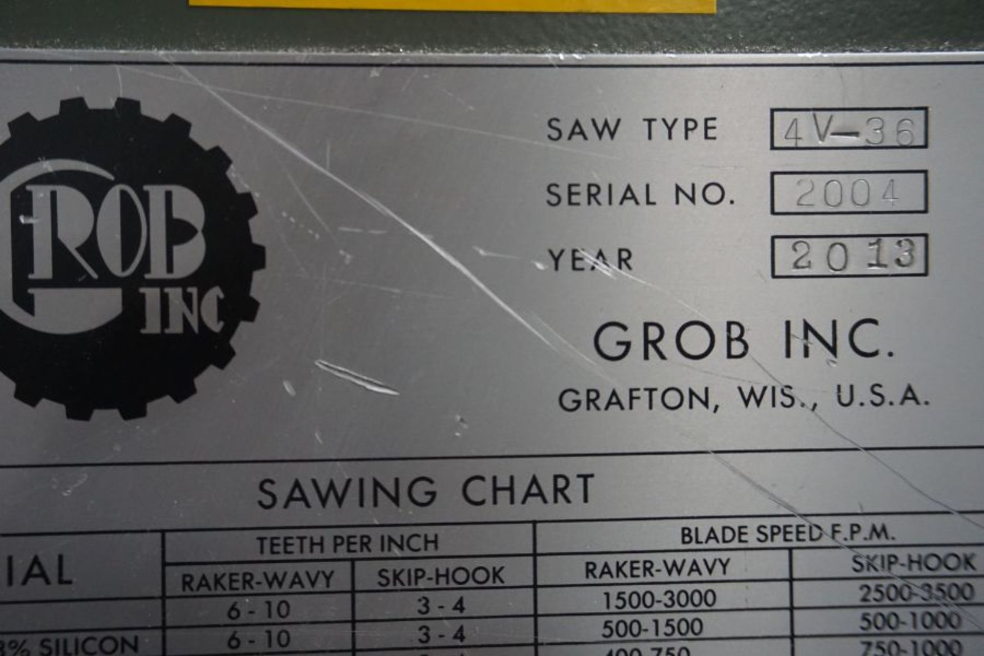 Grob 4V-36 Vertical Band Saw, s/n 2004, New 2013 - Image 4 of 4