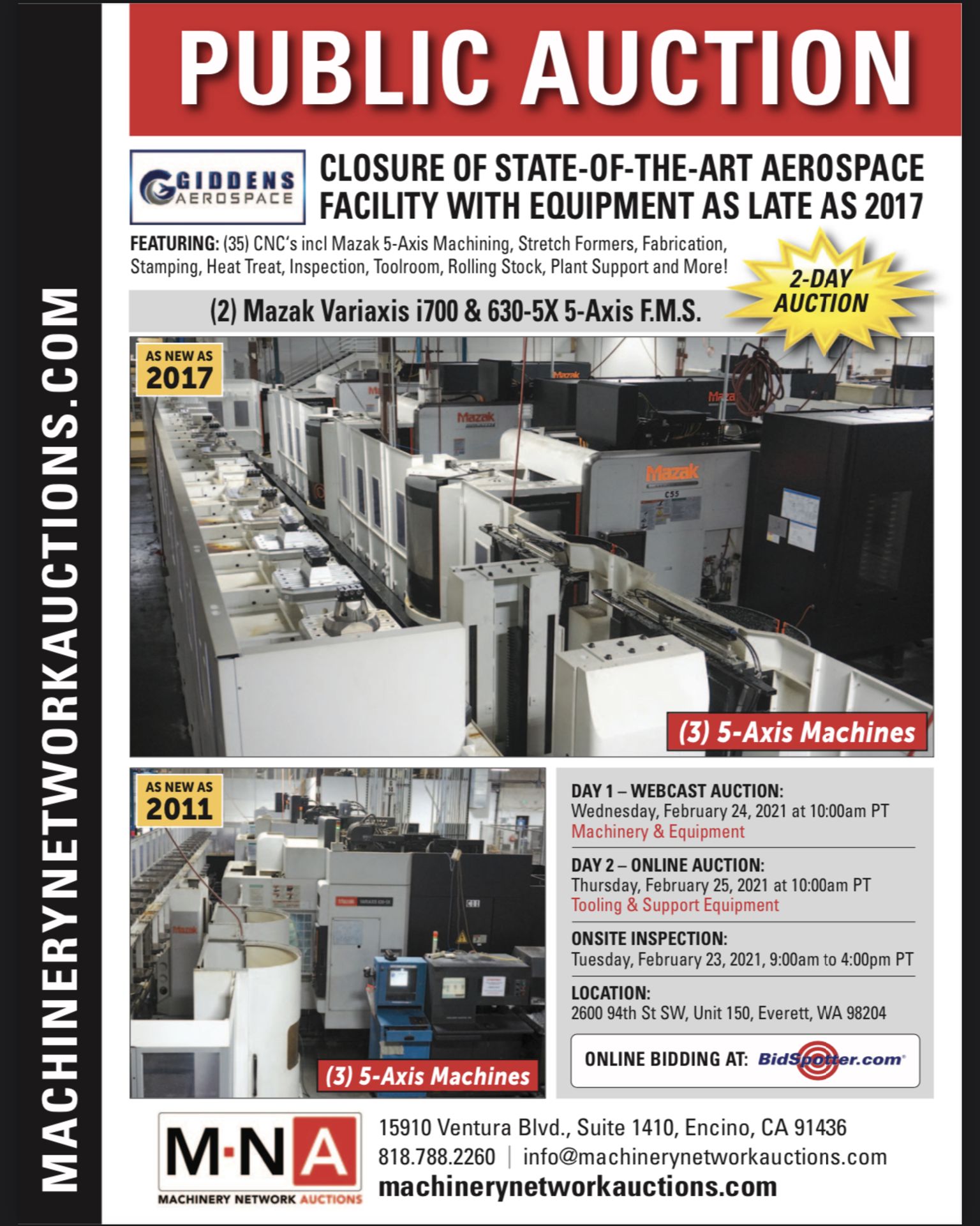 Closure of State of the Art Aerospace Facility with Equipment as Late as 2017