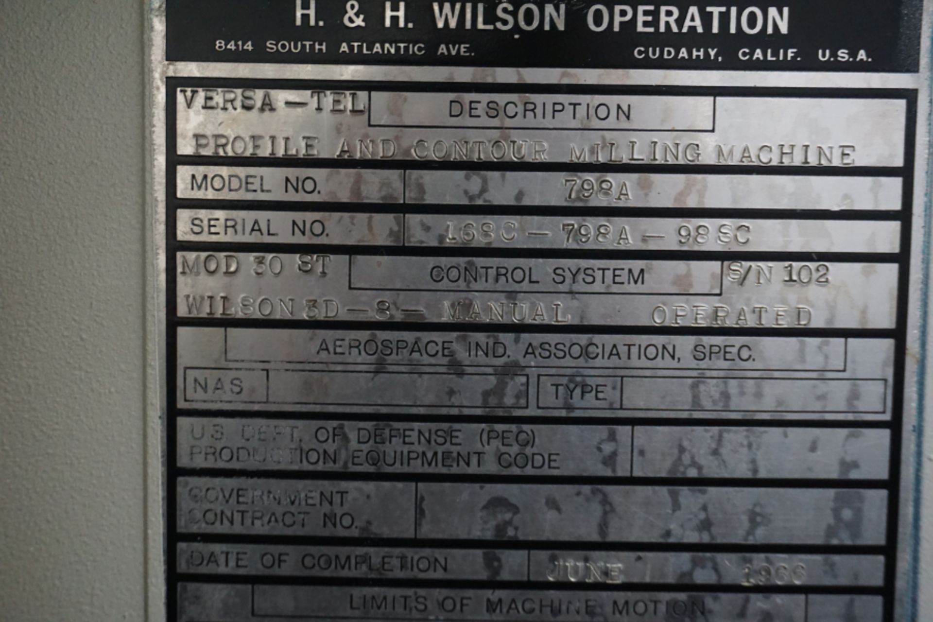 Wilson Versa-Tel C-Frame 6-Spindle 3 Axis Profiler, Fanuc Series 31i-Model A5 Ctrl *Offsite Machine* - Image 7 of 8