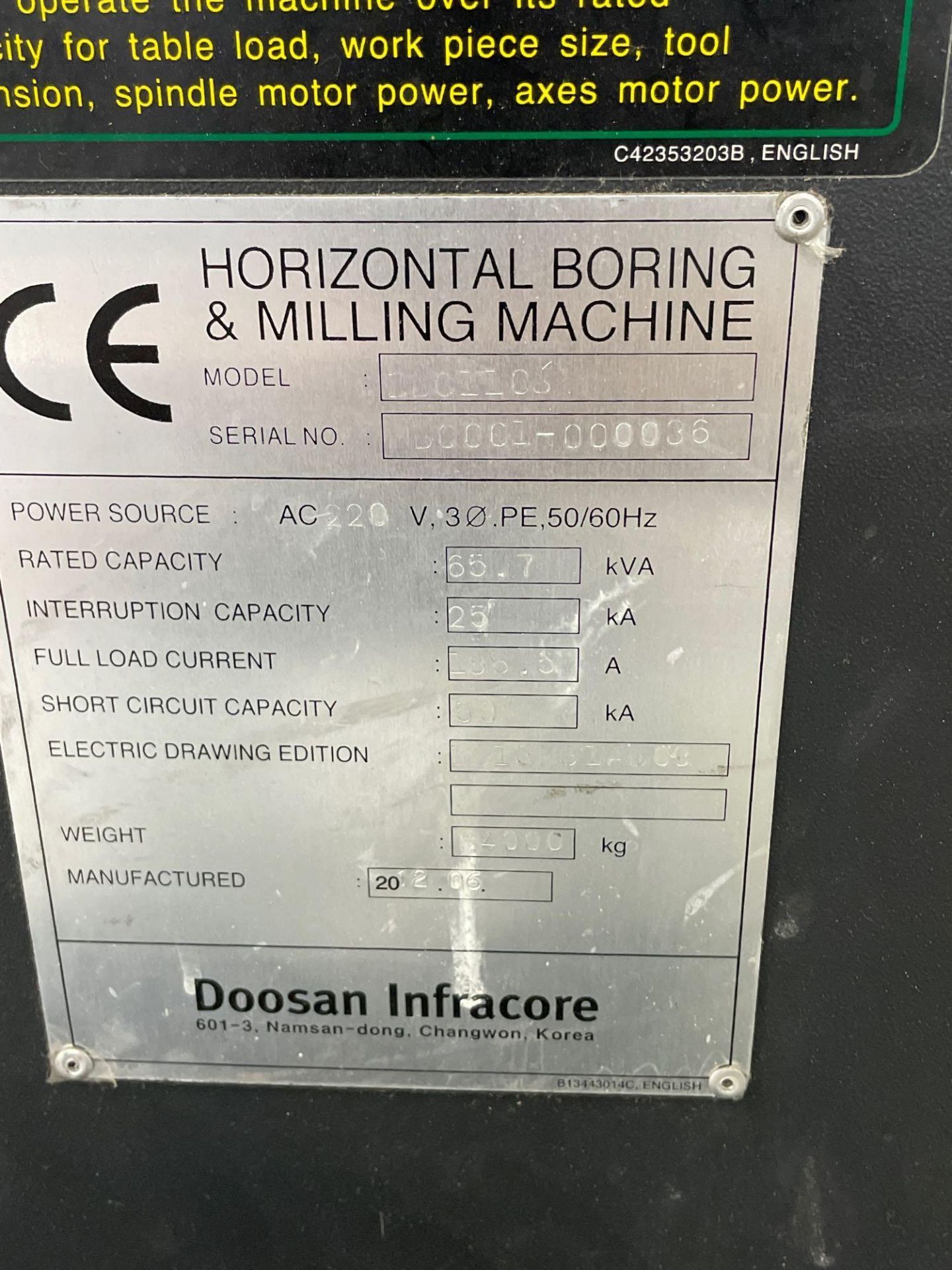 4.3" Doosan DBC 110S 5-Axis CNC Table-Type Horizontal Boring Mill, Fanuc Series A32i control, 4.3" S - Image 14 of 17