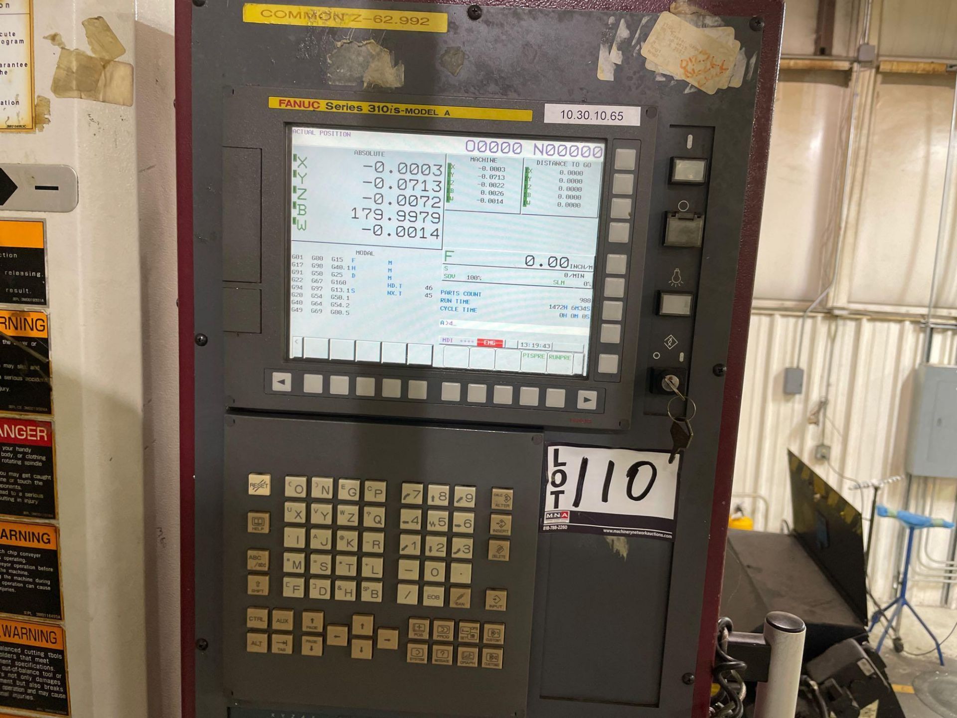 OKK HM1250S 4-Axis, Fanuc 310iS Model A ctrl, 49.2" pllts, 8k RPM, CT50, 80 ATC, CTS, s/n 103 - Image 9 of 18