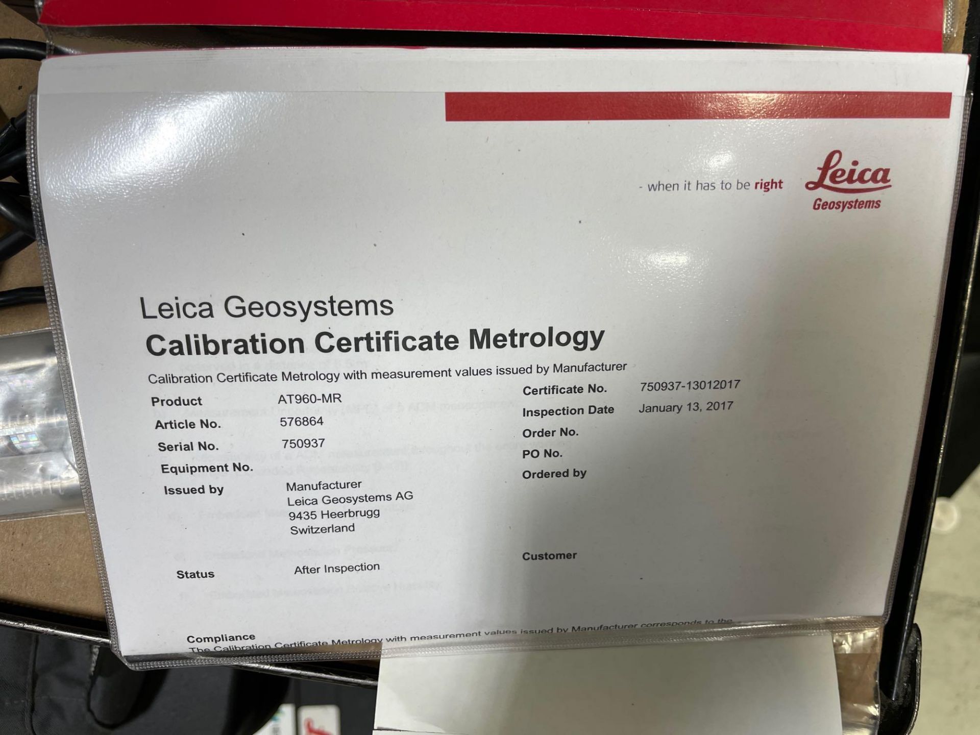 Leica Absolute Tracker AT960-MR Portable CMM, New 2017 Delivered 2019 - Image 11 of 13