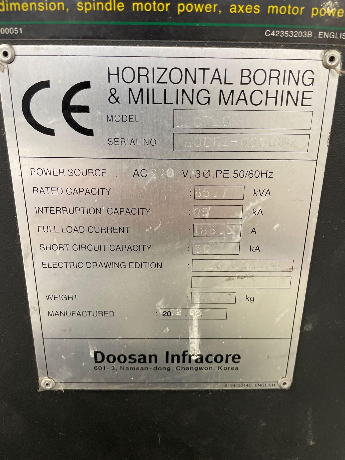 4.3" Doosan DBC 110S 5-Axis CNC Table-Type Horizontal Boring Mill, Fanuc Series A32i control, 4.3" S - Image 15 of 17